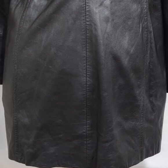 COLEBROOK BLACK ALL LEATHER TRENCHCOAT SNAPS FAUX BUTTON LINED FAUX BELT SIZE XL - Picture 8 of 16